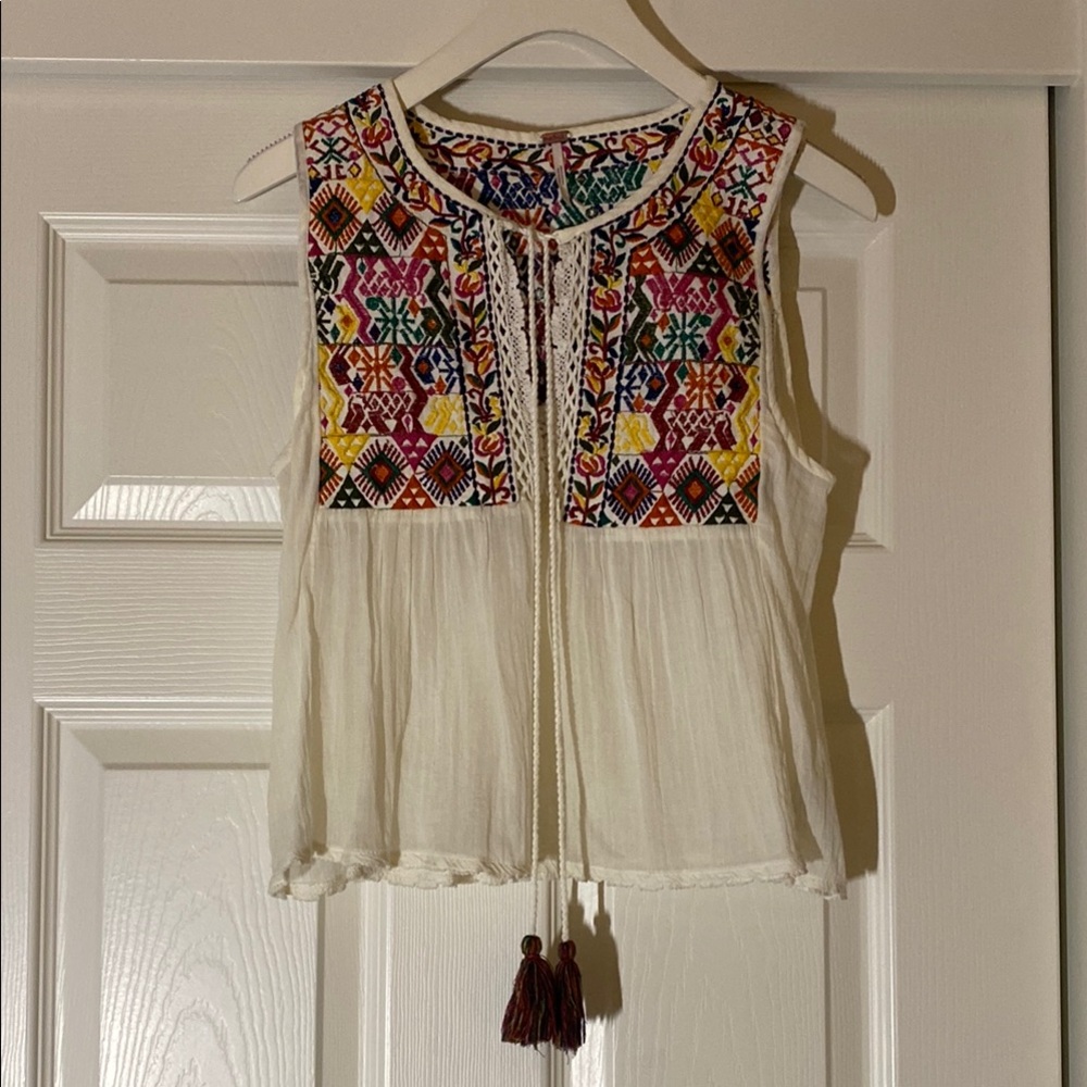 Free People Embroidered Sleeveless Top